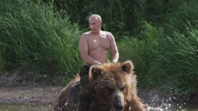 Putin ridandes på en björn. Foto: Okänd